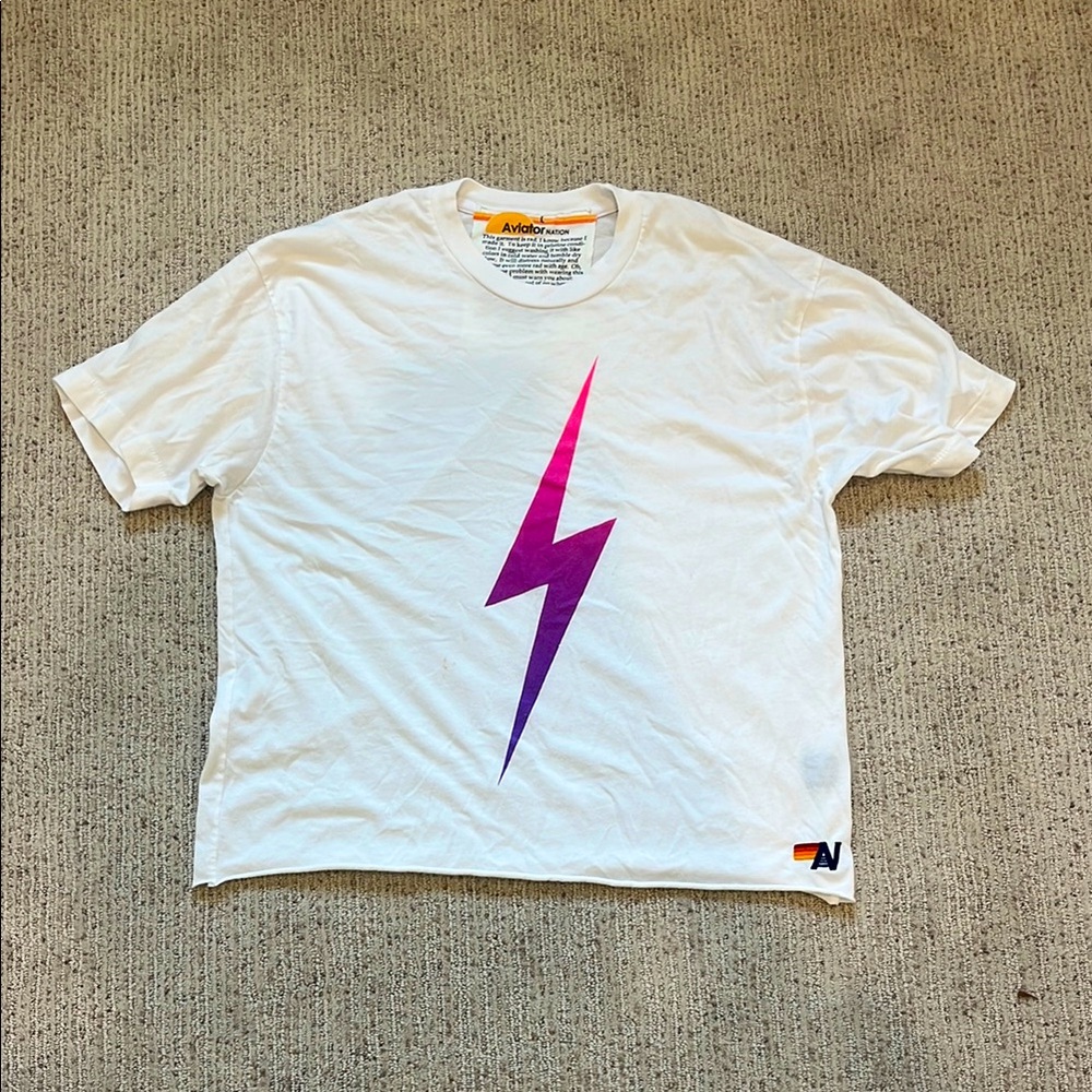White, Pink, and Purple Lightning Bolt Aviator Nation T-Shirt